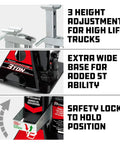 Powerbuilt 3-Ton all-in-one hydraulic bottle jack and jackstand; compact unit with extra-wide base and safety lock
