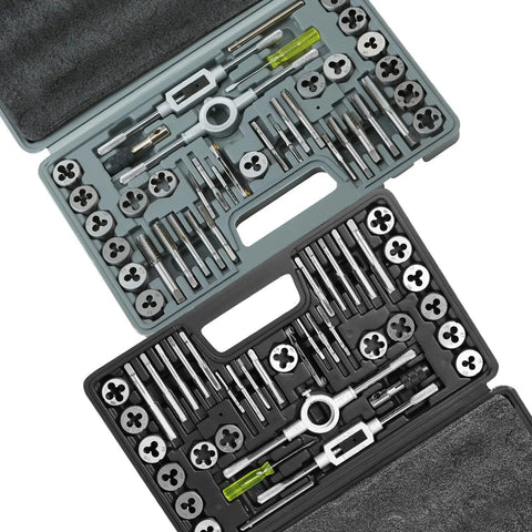 80-Piece Tap And Die Set With Metric And SAE Taps And Dies Heavy Duty Bearing Steel Threading Kit in sturdy storage case