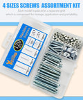 Top Notch Heavy Duty Eight Thirty Two Machine Screw Assortment Set With Zinc Plated Carbon Steel Bolts Nuts And Flat Washers For Garage Builds And Diy Repairs Built Like A Tank And Goes Together Quick in a clear storage box.