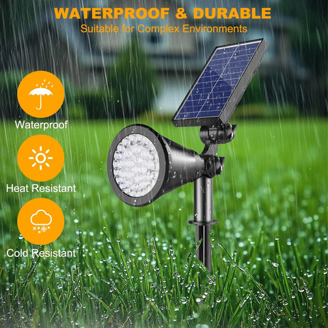 Heavy Duty Solar Spotlights Outdoor Two Pack With Dual Pivot Heads And Fully Rotating Panels Dropping A Crisp Cool White Glow To Light Up The Whole Patio Without Any Wiring Stress While Staying Damn Tough On Every Season