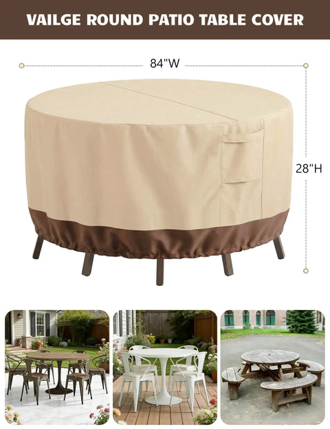 Heavy Duty 600D Oxford Waterproof Outdoor Patio Furniture Cover With Padded Handles For Tables And Chairs on round table