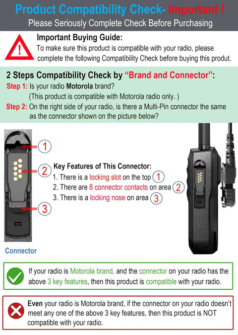 Compatibility guide for 5 Pack Speaker Microphone For Motorola Handheld Radios R5 XPR 3300e 3500e 3300 3500.
