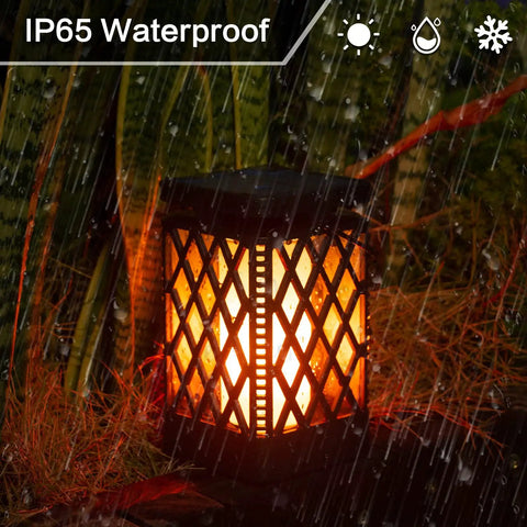 Multicolor Outdoor Solar Lanterns Pack Of 2 Waterproof Hanging Lights With 9 Modes And Flickering Flame in rainy garden