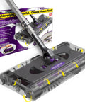 Lightweight Cordless Electric Sweeper With Quad Brush Design For No Sweat Floor Cleaning Picks Up Pet Hair And Nitty Gritty Dust From Tile Wood Carpet Featuring Effortless Gliding Action In Purple shown with sleek design and bristle details.