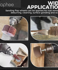 Various uses of 20 Piece 80 Grit Aluminum Oxide Flap Wheel Sander Set with Cone and Cylindrical Grinding Heads in action