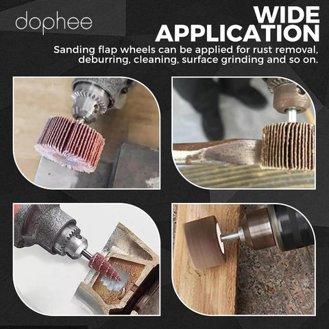 Various uses of 20 Piece 80 Grit Aluminum Oxide Flap Wheel Sander Set with Cone and Cylindrical Grinding Heads in action
