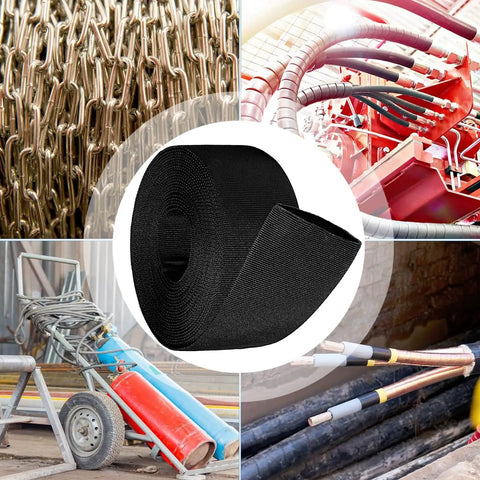 Heavy Duty Nylon Cable Protector Sleeve For Wire Harnesses, Flexible Braided Cord Cover shown on a black roll with various other tools.
