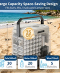 Heavy Duty 35 QT Portable Electric Cooler And Warmer For Cars Trucks And Homes 12V 110V Thermoelectric Fridge Box With Power Cord Gray on beach holding 30 cans and 20 bottles.