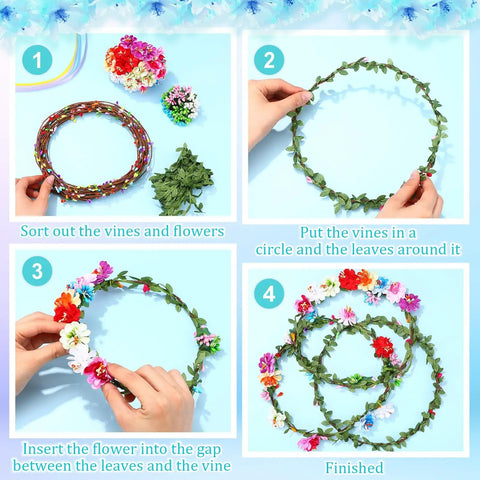 Instructions for DIY Flower Crown Making Kit With 168 Pieces For Creating Floral Wreath Headbands And Bracelets Craft Set