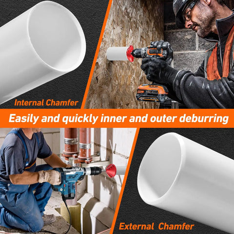 2 In 1 Inner Outer PVC Deburring Tool Chamfer Reamer For PVC CPVC ABS PP PE Pipe, Quick Bevels On OD 0.75 To 4.6 Inches