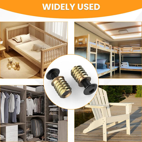 Image displaying 50 Sets 1/4-20 X 19/32 Inch Threaded Inserts And Bolts For Wood Hex Socket Drive Furniture Screws Nuts Kit in use.