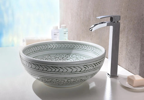 Cadence Series Tempered Vessel Sink In Glossy White, 16.1 In L X 16.1 In W X 6.5 In H, Chrome Pop Up Drain, Rhino Alloy Certified
