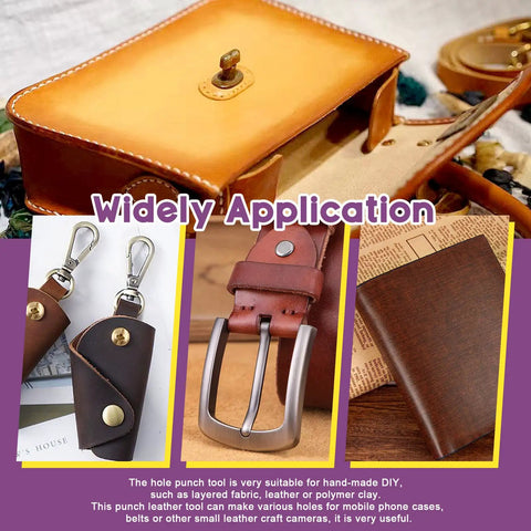 Leather crafts made with All-In-One 55-Piece Hollow Punch Cutter Tool Kit With Cutting Pad, Hammer, Craft Knife And Case For Leather