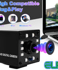 2MP Night Vision USB Webcam 1080P Full HD Video with IR Cut and 10 LED Light Board next to laptop, compatible with Windows, Mac, and Android.