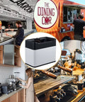 Reliable Automatic Electric Coffee Knock Box Engineered For Hassle-Free Espresso Filter Washing With Fast Puck Ejection and Solid Catch Tray displayed in coffee shop settings.