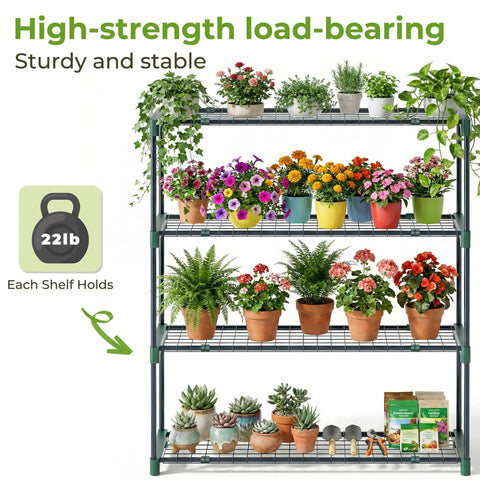 Four Tier Extra Wide Plant Greenhouse Shelves Set For Outdoor Gardens Portable Rustproof Metal Plant Stand Rack 35 By 12 By 42 Inch Space Saving Garden Shelving For Plants Seed Trays And Tools Heavy Duty