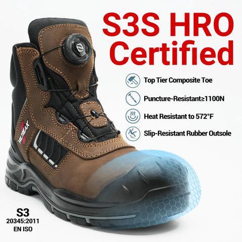 Composite Toe Work Boots For Men And Women With Quick Fit Dial Closure S3 HRO Certified front view