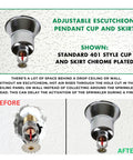 Heavy Duty Fire Sprinkler Escutcheon Cup Chrome Plated Two Piece Pendant Trim Plate installed above sprinkler head.
