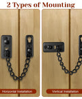 Heavy Duty Stainless Steel Door Chain Lock With Spring Loaded Push Button Latch And Thickened Chain Black Finish horizontal and vertical mounting