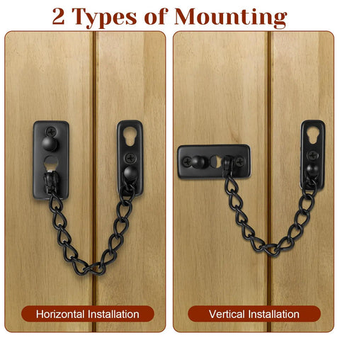 Heavy Duty Stainless Steel Door Chain Lock With Spring Loaded Push Button Latch And Thickened Chain Black Finish horizontal and vertical mounting