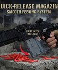 Close-up of One To One Scale MK14 Style Gun Block Set with quick-release magazine demonstrating mechanical detail