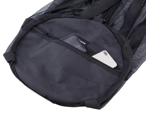 Large Mesh Duffle Bag For Scuba Diving, Snorkeling, Swimming, And Camping With zippered pocket detail and mesh sides