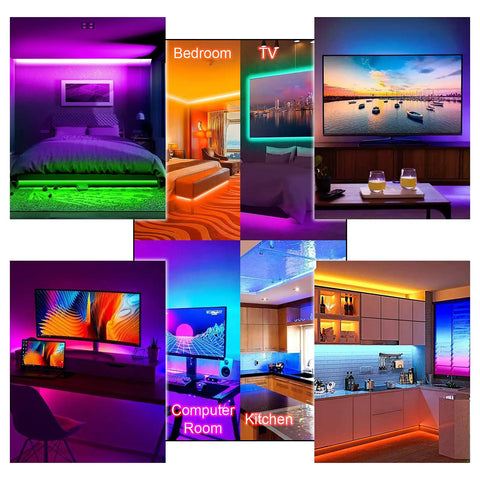 32.8Ft RGB LED Strip Lights With 44 Key Remote Color Changing Mood Lighting in bedroom, living room, kitchen, and computer room