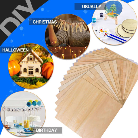 Front view: 30-pack basswood sheets, 12x12 in, 1/8 in thick, unfinished wood for laser cutting