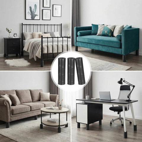Nix Stubbed Toes Once And For All With Reusable Bed Leg Protectors Non Adhesive Furniture Foot Guards solid black leg protectors displayed in a living room decor.