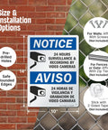 Skip The Drama Outside With Our 24 Hour Video Surveillance Sign 10X14 Inch Durable Aluminum mounting options on a chain link fence.