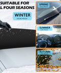 All Season Magnetic Windshield Cover For Ice And Snow, Universal Fit For Cars, SUVs, And Trucks displayed on car during all seasons.