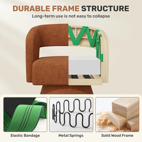 Swivel Accent Chair Set Of 2 In Soft Chenille with wood frame, elastic bandage, metal springs detail, caramel upholstery