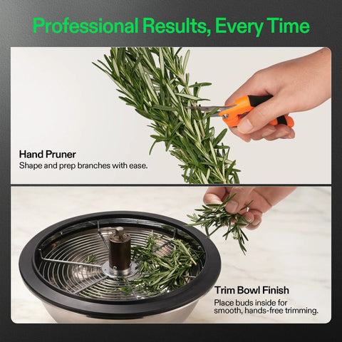 Hand pruner with 13 Inch Bud Leaf Bowl Trimmer with Clear Visibility Dome and Sharp Stainless Steel Blades for Easy Spin Cut