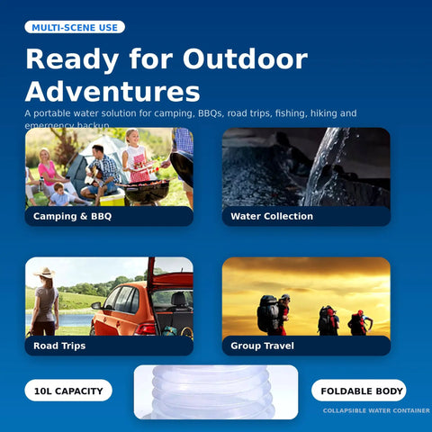 Ready for outdoor adventures featuring Foldable Water Container With Spigot For Camping And Hiking Collapsible Water Canteen