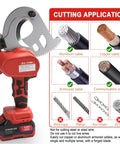 Kickass 21V Cordless Electric Cable Cutter Features Slick Ratcheting Drive For Heavy Duty Battery Power And Smooth Fast Cuts Through Thick Wiring On Job Sites Cutting aluminum and copper cables, featuring a forged blade.