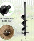 Heavy Duty Garden Auger Drill Bit Shredding Rocky Clay Dirt Like Hot Butter, 24 inch length, fits 3/8 inch hex drill driver.