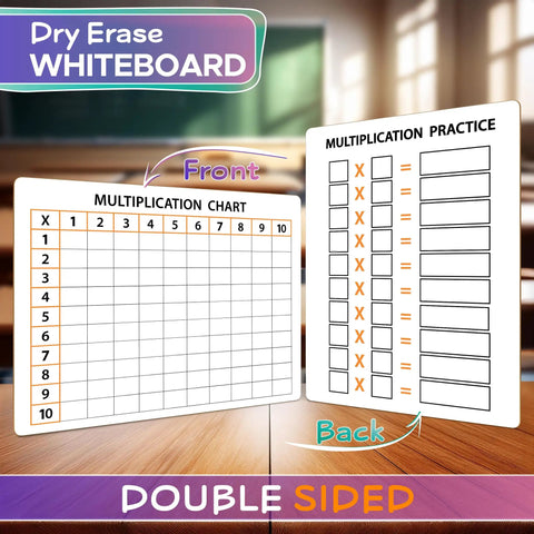 Dry Erase Multiplication Board 9x12 Inch Double Sided Times Table Whiteboard With Easy Wipe Coating for Kids in classroom setup
