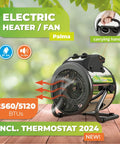 Dual Element Electric Fan Heater For Greenhouses With Independent Heating Elements And Adjustable Thermostat, 2560 5120 BTU