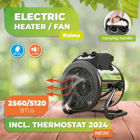 Dual Element Electric Fan Heater For Greenhouses With Independent Heating Elements And Adjustable Thermostat, 2560 5120 BTU