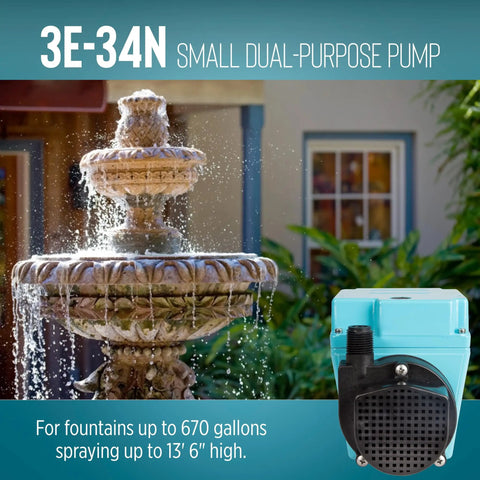 Dual Purpose Inline Or Submersible Pump 115V One Fifteenth HP 670 GPH Oil Filled Water Pump with fountain display