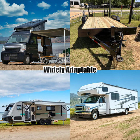 Heavy Duty Two Piece Trailer Lift Gate Latch Kit Hella Tough Galvanized Steel Cargo Door Locks For Rv Camper view of multiple adaptable RVs and trailers.