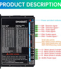 Front view of DMA860S Beast Mode 2 Phase Stepper Motor Driver for CNC Machines with control settings and ports visible.