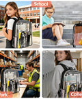 See Through Clear Backpack 16 Inch Large Capacity Bookbag for school and work, transparent design with books visible inside