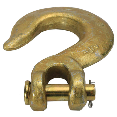 Half Inch Clevis Slip Hook Four Pack Grade 70 Heavy Duty Tie Down Hooks For Chains Trailers And Load Binding Applications With 11300 Lbs Working Load Limit Yellow Zinc Chromate shown