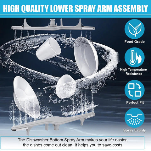 Lower Spray Arm Replacement For Dishwashers Fits 154568002 1545680 5304517203 AP3958746 1196170. Gray plastic spray arm with water streams.