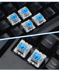 Blue Clicky 3 Pin Mechanical Keyboard Switches Set For Gaming Keyboards, Dustproof 45 Pack, 50gf Actuation, 2.2mm Point, 4mm Travel, Crisp Tactile Feedback, Replacement Keys For Fast Typing And Gaming on black keyboard