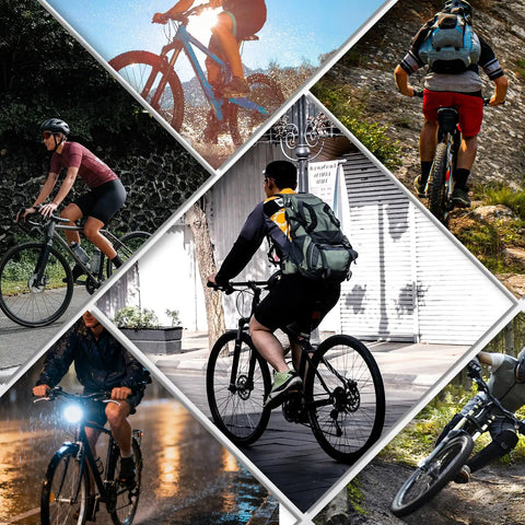Cyclists in various terrains highlighting Disc Brake Caliper Mount Adapter IS To PM Front 160 To 203mm And Rear 160 To 180mm use.