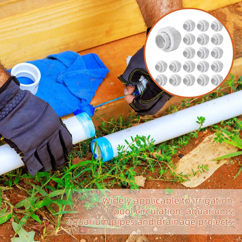 Image of hands installing a schedule 40 PVC pipe with socket to socket union fittings and EPDM O-ring, using a twenty pack three quarter inch PVC union connector.