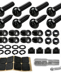Top Shelf Heavy Duty Anti Theft License Plate Screws Kit Featuring Rust Resistant Stainless Steel Bolts And Security Fasteners for cars, 9 black screws and accessories