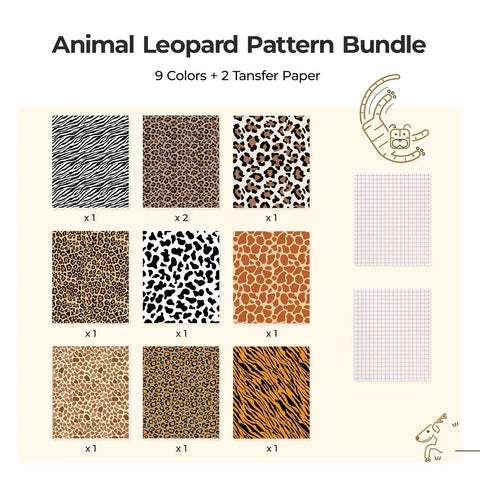 Leopard Print Permanent Vinyl Sheets Bundle 12X10 Inch, 10 Pack With 2 Transfer Papers Included For Crafting, Includes Cheetah Zebra Cow Print Adhesive Vinyl Display